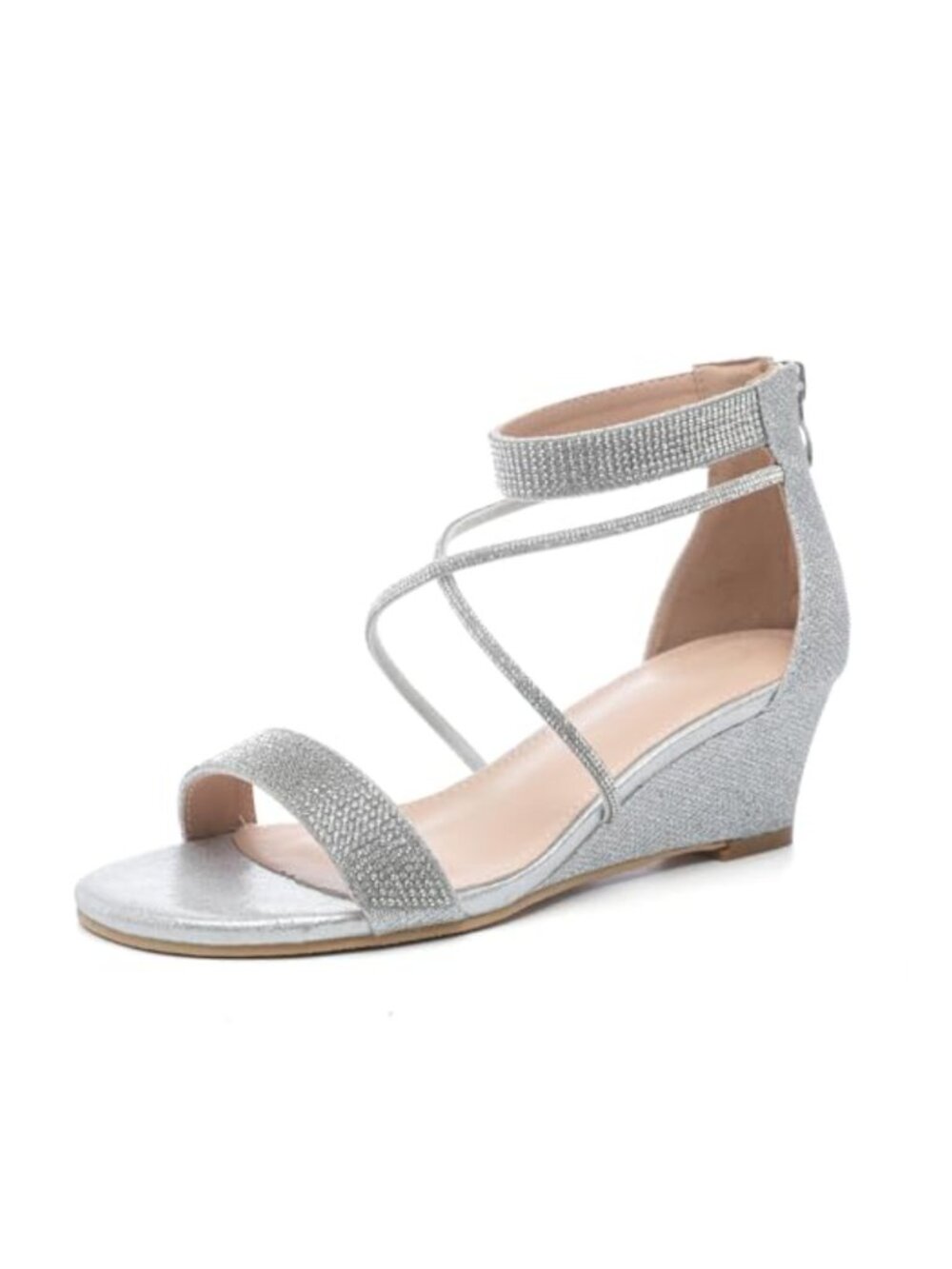 Womens Wedge Heel Sandals Ankle Strap Rhinestone Party Dress Shoes